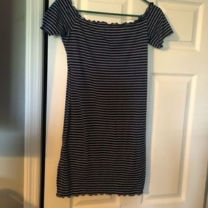 Blue dress with white stripes, never worn, size L